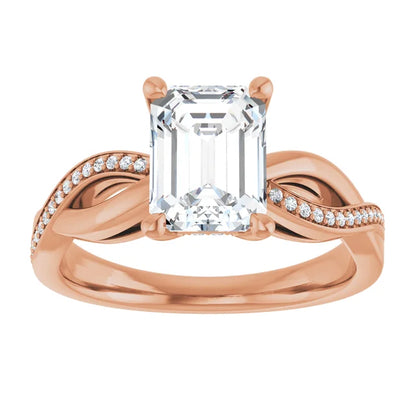 Emerald Rose Gold Claw Set Twist Style Engagement Ring 