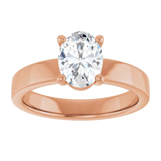 Oval Rose Gold Wide Band Solitaire Engagement Ring