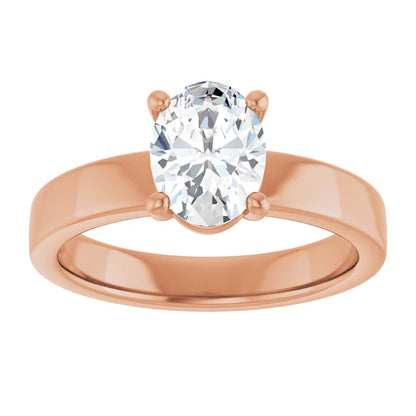 Oval Rose Gold Wide Band Solitaire Engagement Ring