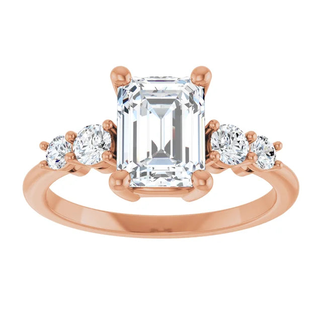 Emerald Rose Gold Multi Stone Accent Style Engagement Ring