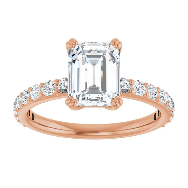 Emerald Rose Gold Claw Set Style Engagement Ring 