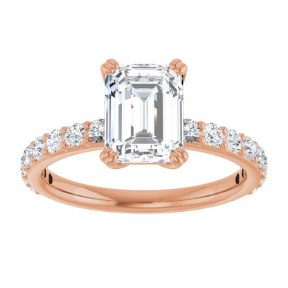 Emerald Rose Gold Claw Set Style Engagement Ring 