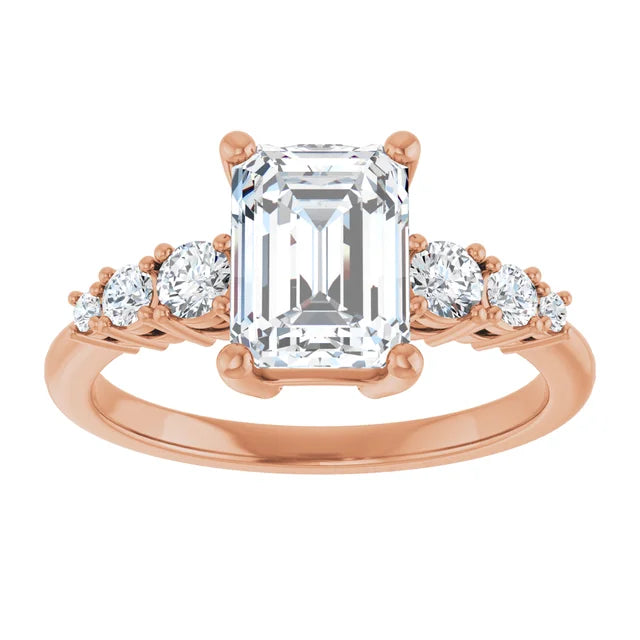 Emerald Rose Gold Multi Stone Accent Style Engagement Ring