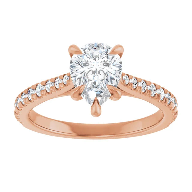 Pear Rose Gold Claw Set Style Engagement Ring