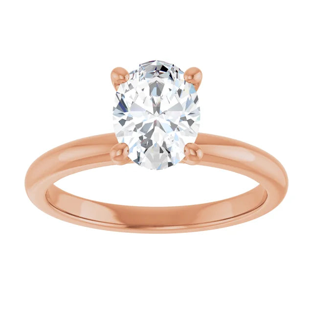 Oval Cut Rose Gold Low Hidden Halo Solitaire Engagement Ring