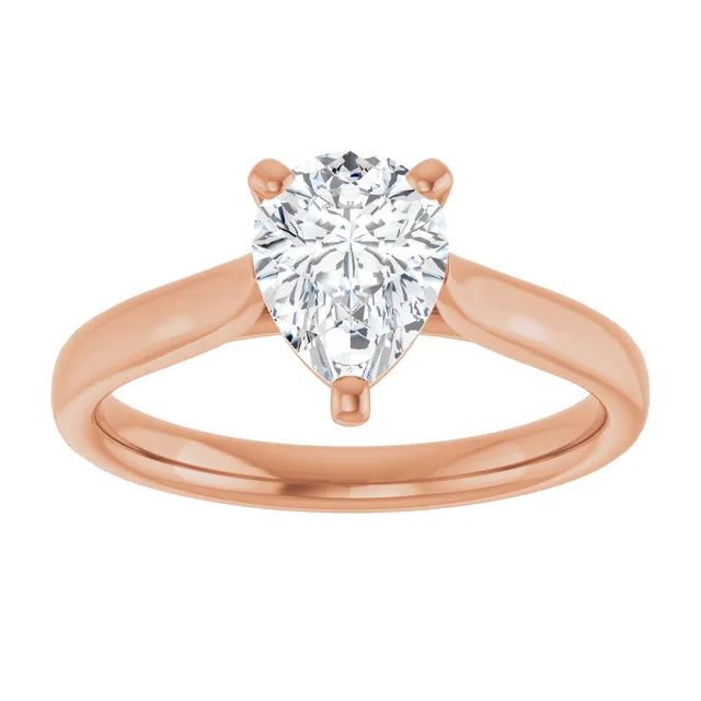 Three Claw Rose Gold Pear Solitaire Engagement Ring
