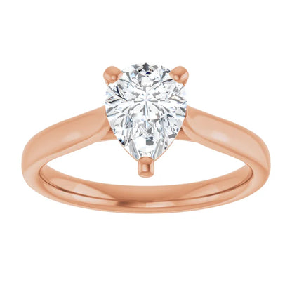 Three Claw Rose Gold Pear Solitaire Engagement Ring