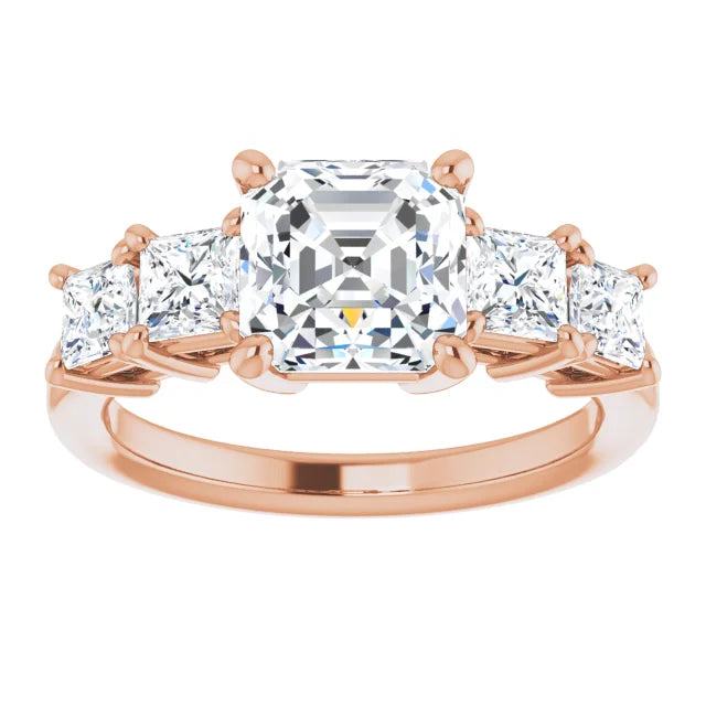 Asscher Rose Gold Multi Stone Accent Style Engagement Ring
