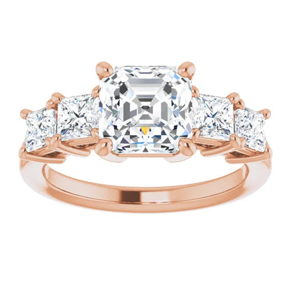 Asscher Rose Gold Multi Stone Accent Style Engagement Ring