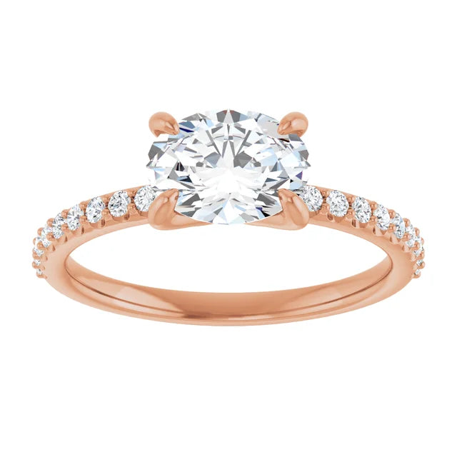 Oval Rose Gold East West Style Engagement Ring