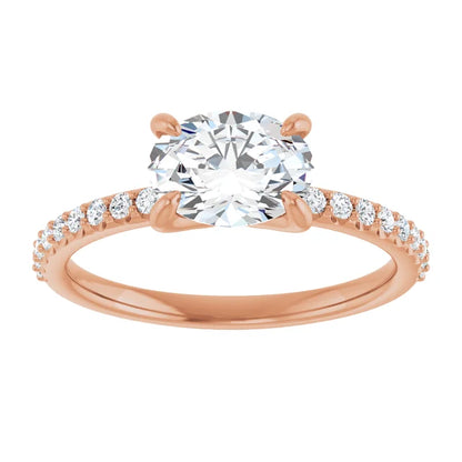 Oval Rose Gold East West Style Engagement Ring