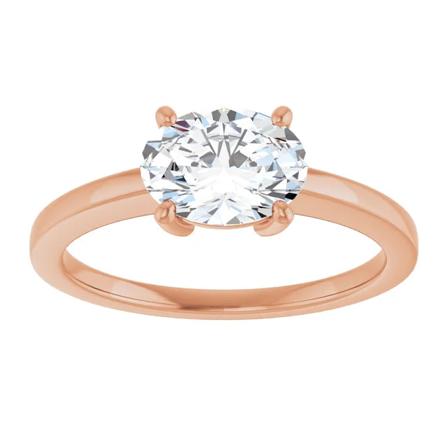 Oval Rose Gold East West Solitaire Style Engagement Ring