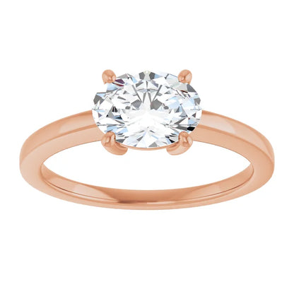Oval Rose Gold East West Solitaire Style Engagement Ring