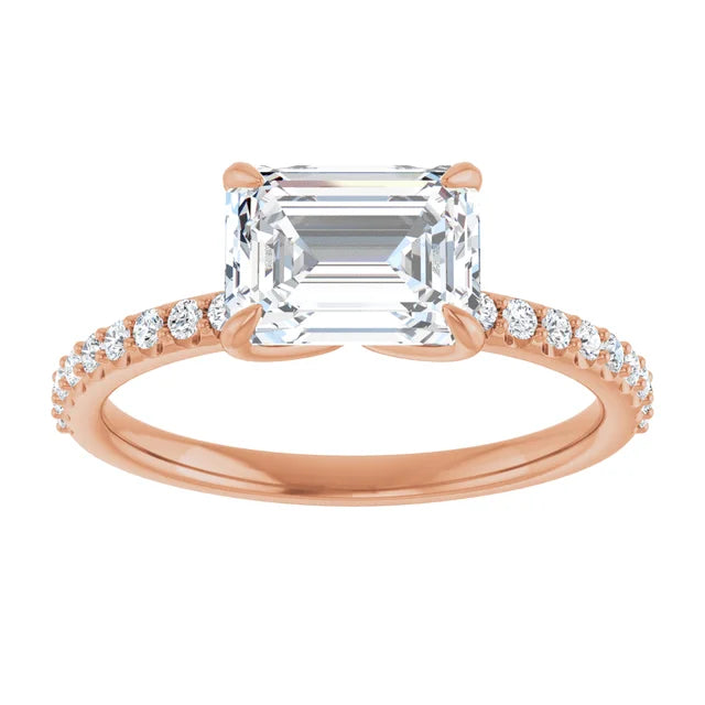 Emerald Rose Gold East West Style Engagement Ring