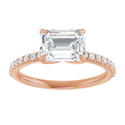 Emerald Rose Gold East West Style Engagement Ring