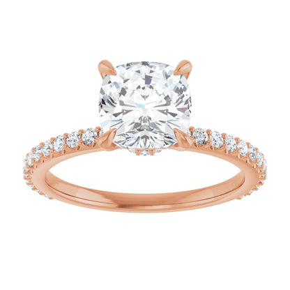 Cushion Rose Gold Claw Set Style Engagement Ring 