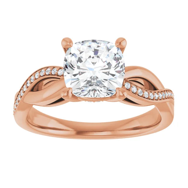 Cushion Rose Gold Claw Set Twist Style Engagement Ring 