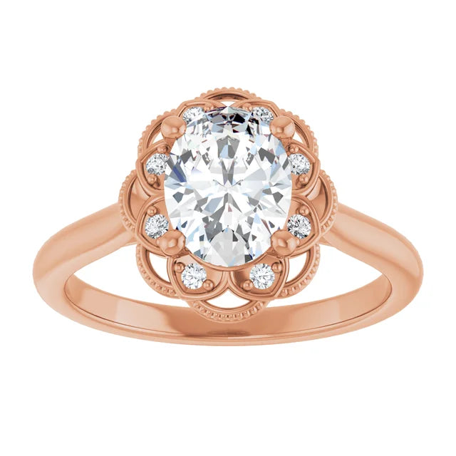 Oval Rose Gold Antique Inspired Design Engagement Ring