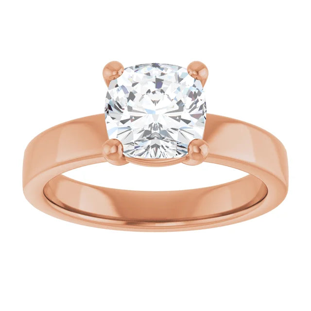 Cushion Rose Gold Wide Band Solitaire Engagement Ring