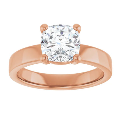 Cushion Rose Gold Wide Band Solitaire Engagement Ring