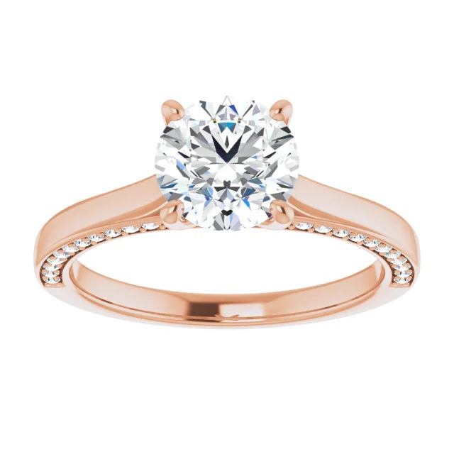 Round Brilliant Rose Gold Solitaire & Hidden Diamond Band Engagement Ring