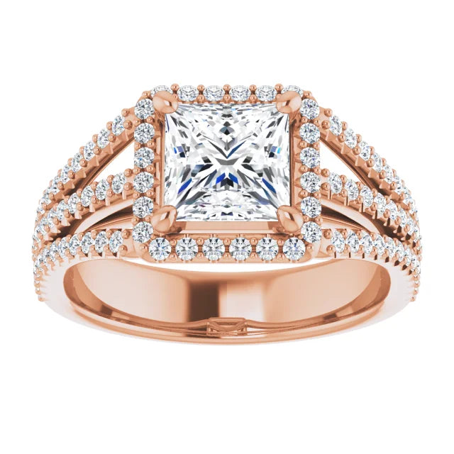 Princess Rose Gold Halo Style Engagement Ring