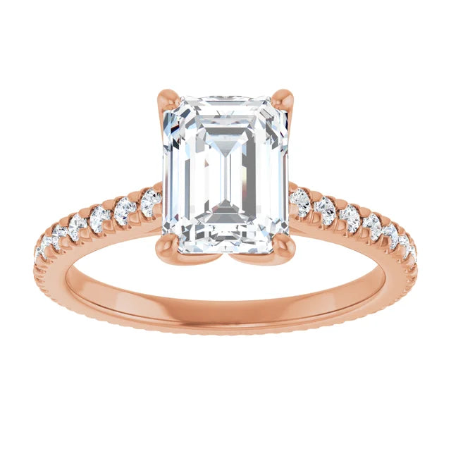 Emerald Rose Gold Claw Set Eternity Style Engagement Ring