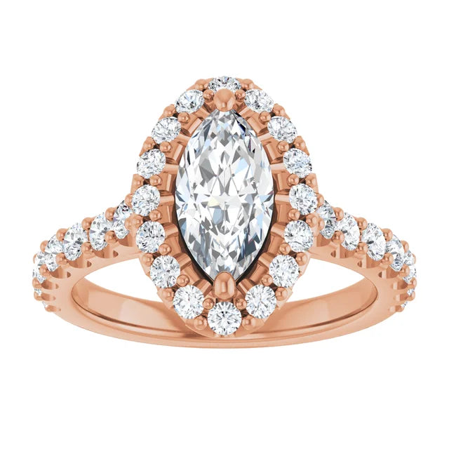 Marquise Halo Rose Gold Style Engagement Ring