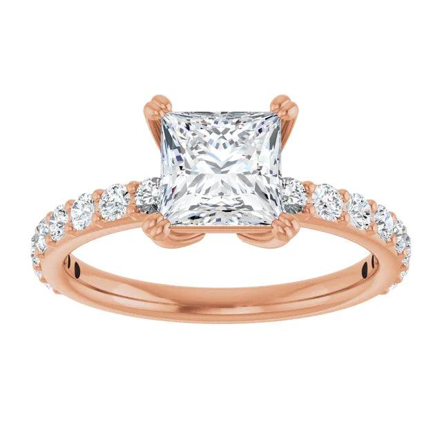 Princess Rose Gold Claw Set Style Engagement Ring