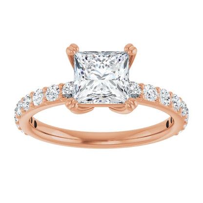 Princess Rose Gold Claw Set Style Engagement Ring