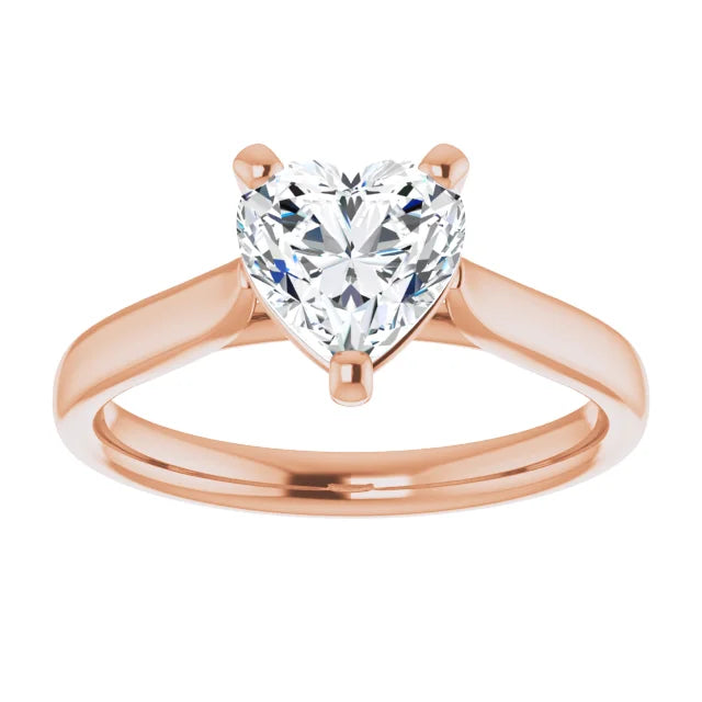Three Claw Rose Gold Heart Solitaire Engagement Ring