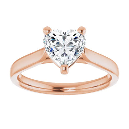 Three Claw Rose Gold Heart Solitaire Engagement Ring