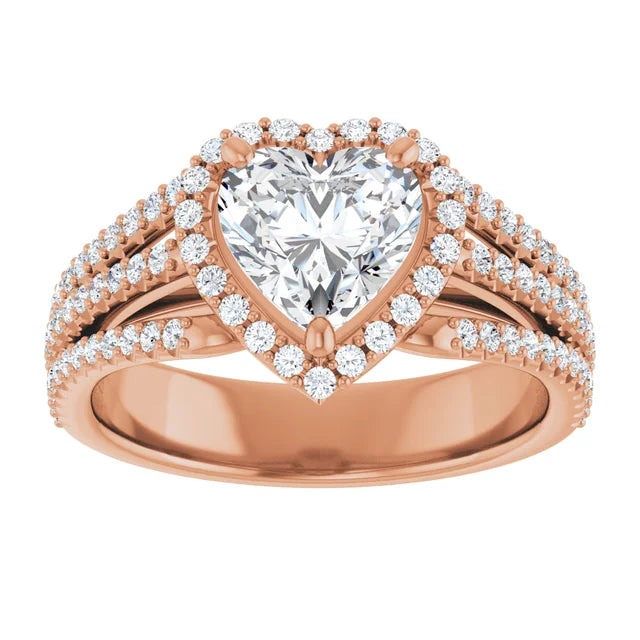 Heart Rose Gold Halo Style Engagement Ring