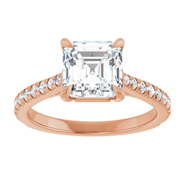 Asscher Rose Gold Claw Set Style Engagement Ring