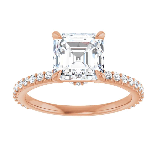 Asscher Rose Gold Claw Set Style Engagement Ring 