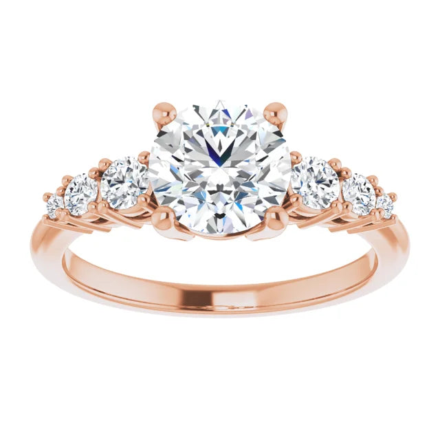 Round Brilliant Rose Gold Multi Stone Accent Style Engagement Ring