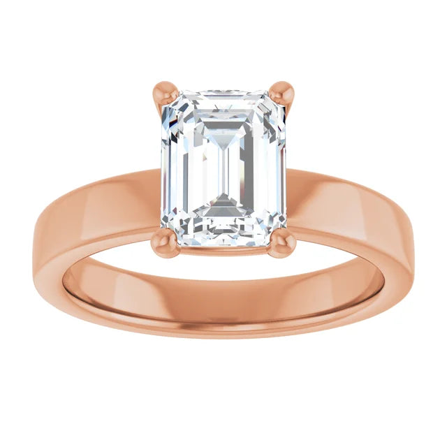 Emerald Rose Gold Wide Band Solitaire Engagement Ring