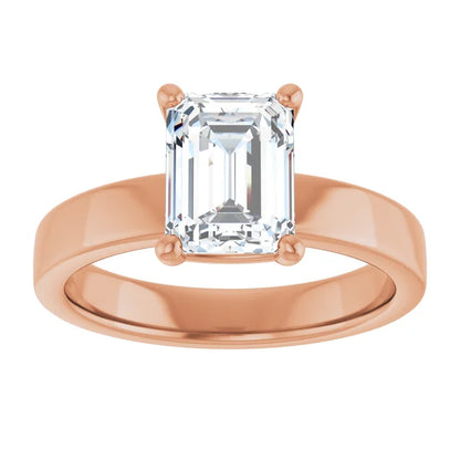Emerald Rose Gold Wide Band Solitaire Engagement Ring