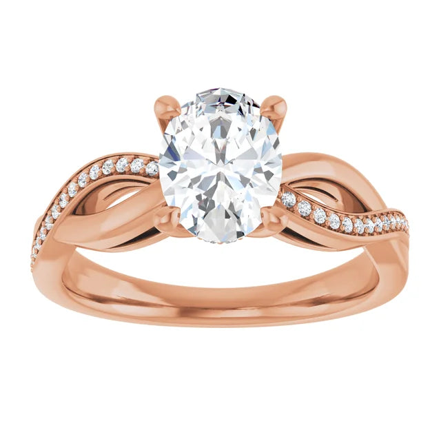 Oval Rose Gold Claw Set Twist Style Engagement Ring 