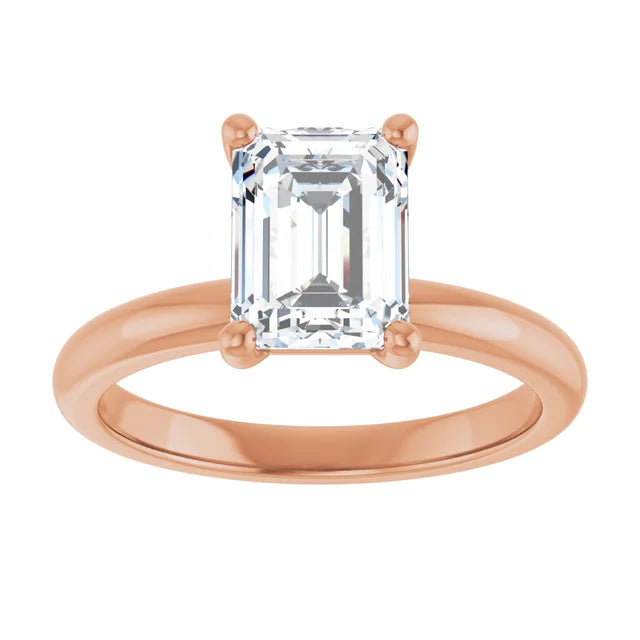 Emerald Cut Rose Gold Low Hidden Halo Solitaire Engagement Ring