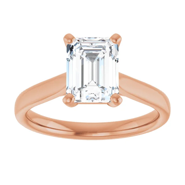 Four Claw Rose Gold Emerald Solitaire Engagement Ring