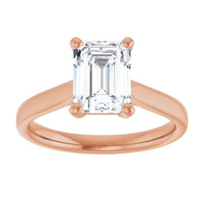Four Claw Rose Gold Emerald Solitaire Engagement Ring