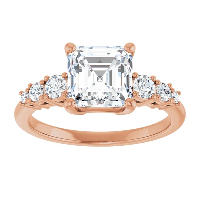Asscher Rose Gold Multi Stone Accent Style Engagement Ring