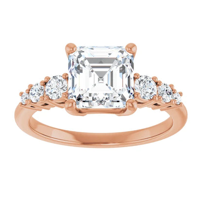 Asscher Rose Gold Multi Stone Accent Style Engagement Ring