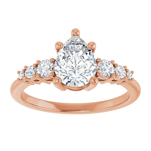 Pear Rose Gold Multi Stone Accent Style Engagement Ring