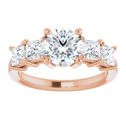 Round Brilliant Rose Gold Multi Stone Accent Style Engagement Ring