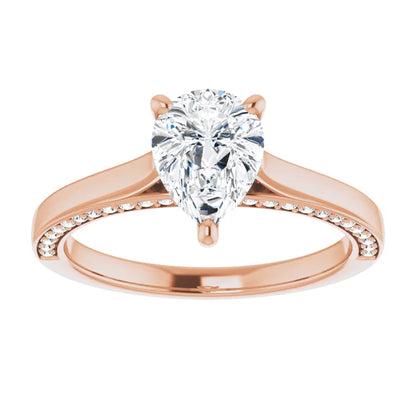 Pear Rose Gold Solitaire & Hidden Diamond Band Engagement Ring