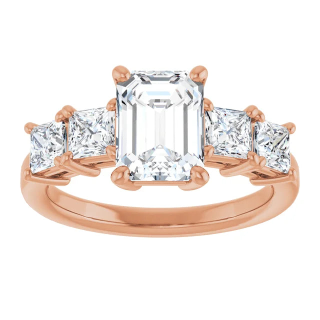 Emerald Rose Gold Multi Stone Accent Style Engagement Ring
