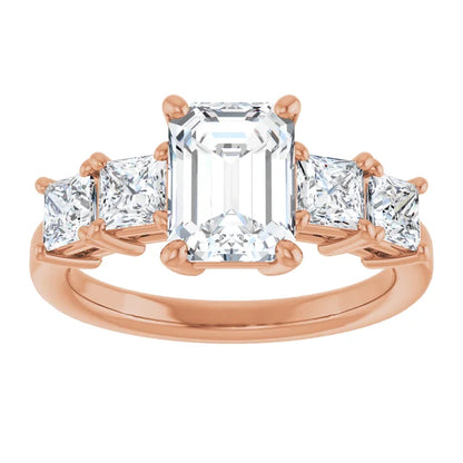 Emerald Rose Gold Multi Stone Accent Style Engagement Ring