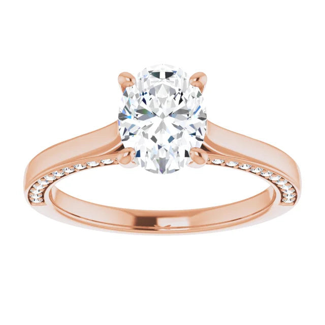 Oval Rose Gold Solitaire & Hidden Diamond Band Engagement Ring